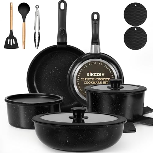 Kikcoin 20 Pack Nonstick Stackable Cookware Set