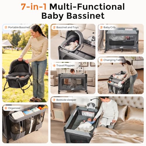 Pamo Babe bedside crib drop-down side feature