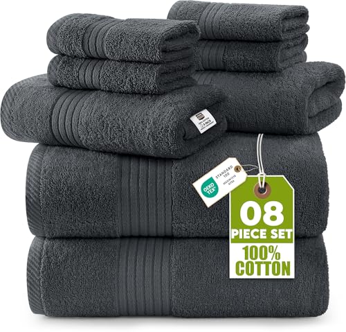 Utopia Towels 8 Piece Grey Set folded