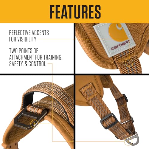 Reflective stitching detail on Carhartt brown dog harness