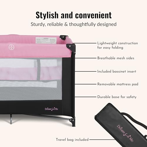 Side profile of pink mesh playard