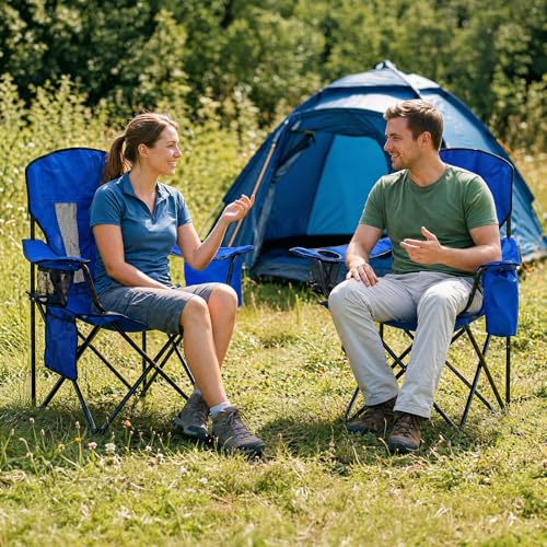 Folded Romswi camping chairs with carry bag