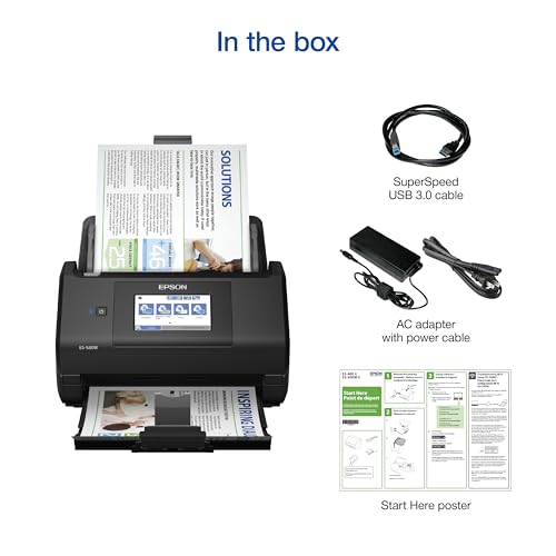Side profile of the black Epson desktop scanner