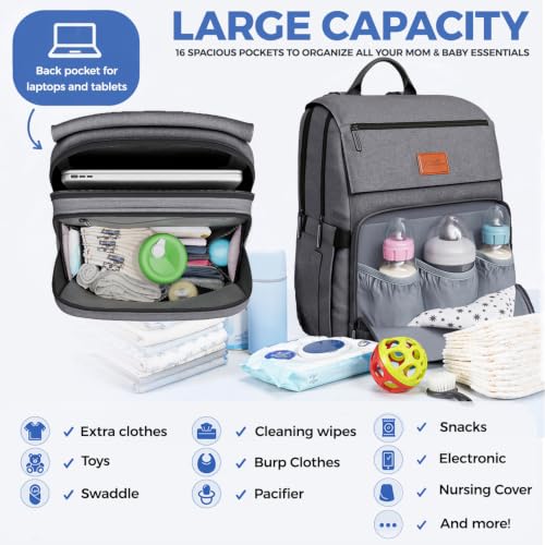Pillani diaper bag backpack with wide opening