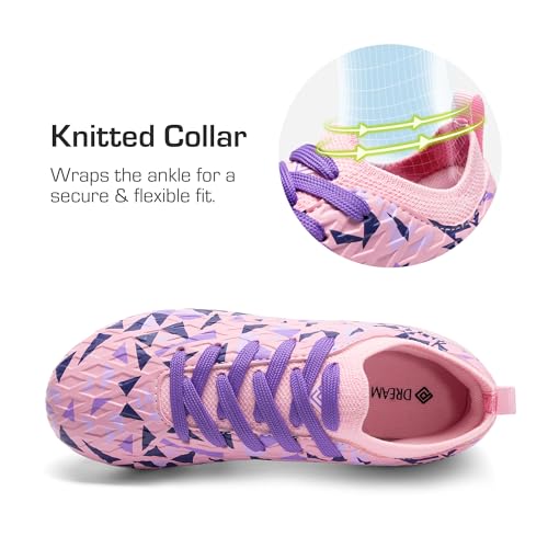 DREAM PAIRS pink and purple soccer cleats upper texture