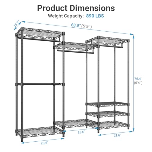 VIPEK V5 Heavy Duty Clothes Rack Black loaded with clothes