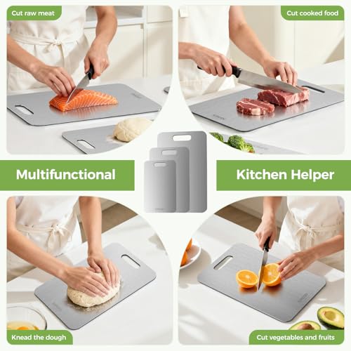 Set of three titanium boards on counter