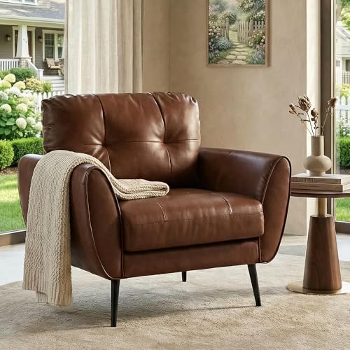 TYBOATLE Brown Leather Accent Chair front view