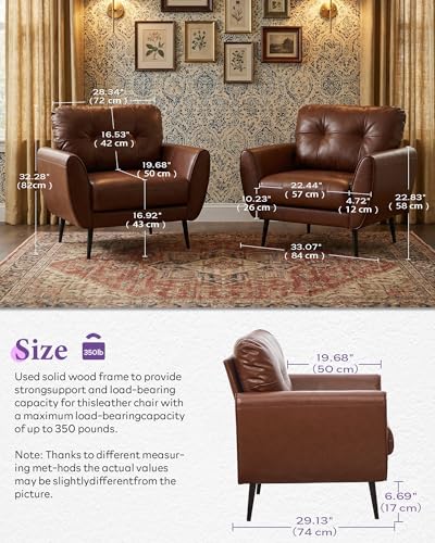 Brown faux leather tufted accent chair profile