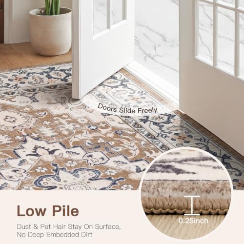 Lofus rug corner detail showing brown floral design