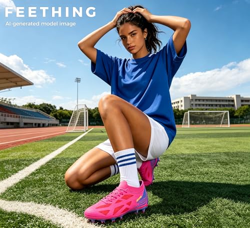 Fuchsia soccer cleats textured upper detail