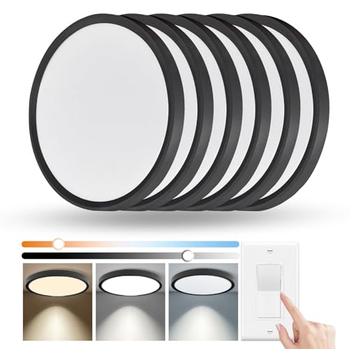 YELIOLED 12 Inch Black Flush Mount Ceiling Light 6 Pack