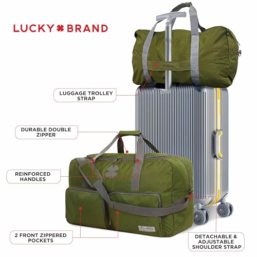 Collapsed Lucky Brand 65L bag showing foldable design