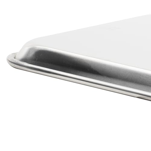 Silver aluminum baking sheet top view