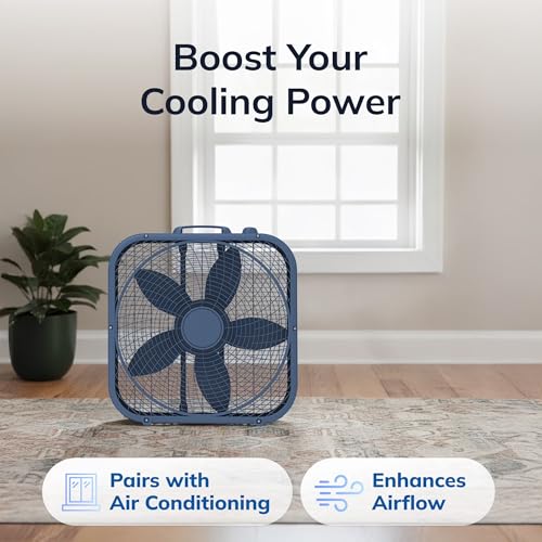 Generic large box fan showing sturdy corner construction