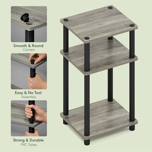 Furinno end table organizing books & lamps