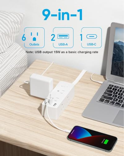 Olcorife 9-in-1 power strip with 6 outlets & 3 USB ports
