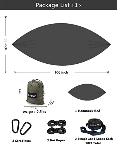 Sunyear hammock kit contents including straps and carabiners