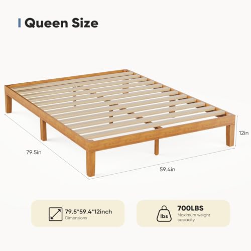 Side profile of DUMOS 12-inch pine bed frame