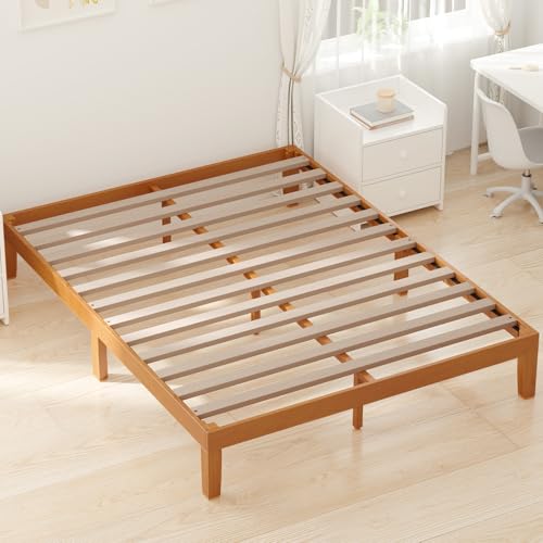 Close up of DUMOS platform bed wood slat construction