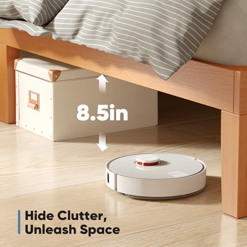 DUMOS Queen bed frame showing leg support and storage space