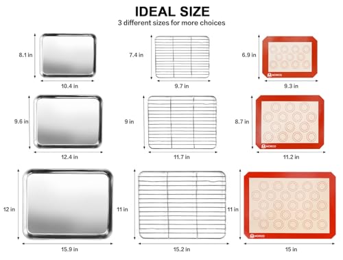 Three sizes of M MCIRCO stainless steel baking sheets