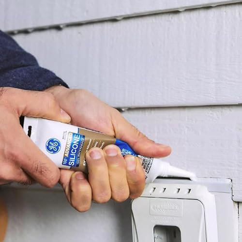 Side view of GE silicone caulk tube