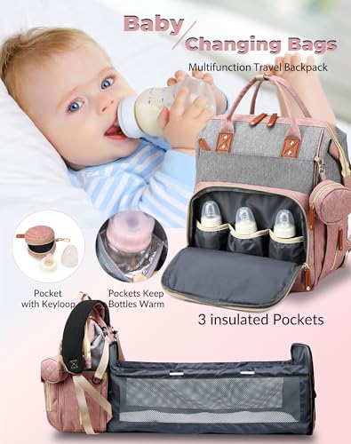 Pink-grey diaper backpack front view