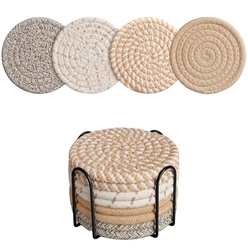 CHIYOSING woven coasters set of 8 in metal holder