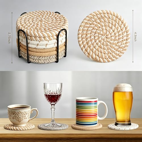 Top view of multicolored cotton woven coasters