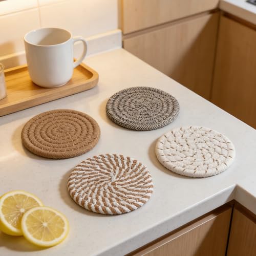 Detailed shot of four different colored coasters