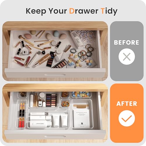 Transparent makeup drawer divider layout