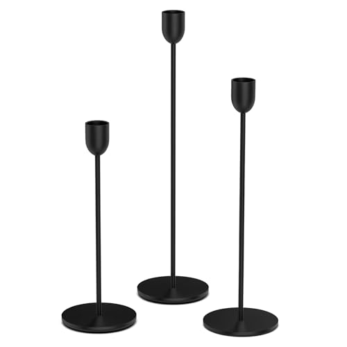 ChefBee 3PCS Black Tall Taper & Pillar Candle Holders set