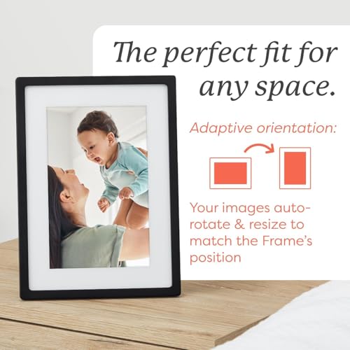 The Skylight frame powered on with family photos