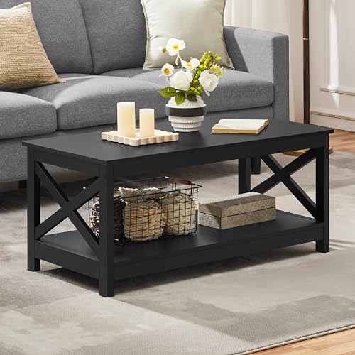 Yaheetech Black Coffee Table X-Design
