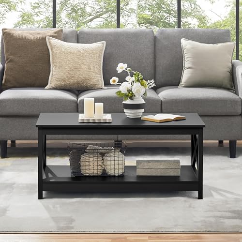 Black X-design coffee table for living room
