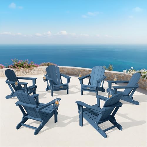 Side view of blue folding Adirondack chair