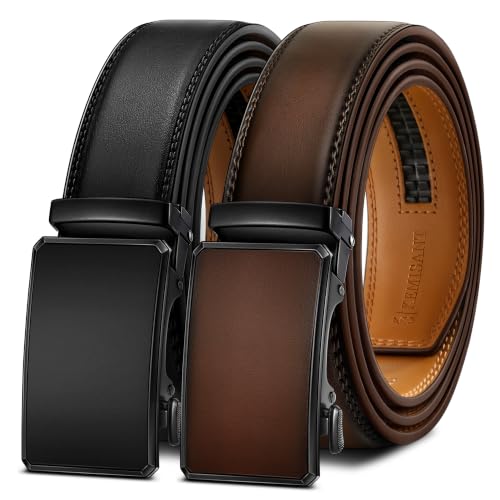 KEMISANT Men's Ratchet Leather Belt 2Pack set
