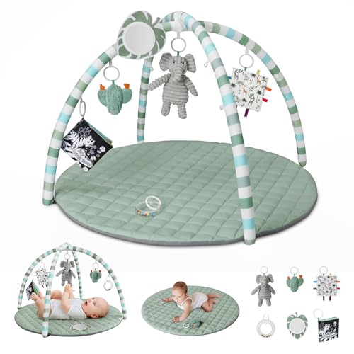 Blissful Diary Sage Green play mat overhead view