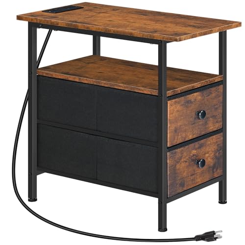 HOOBRO Narrow End Table Rustic Brown + Black