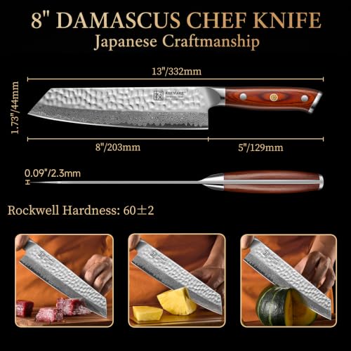 Chef knife slicing vegetables on board