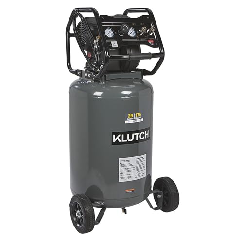 Klutch 29-Gallon air compressor in a workshop setting