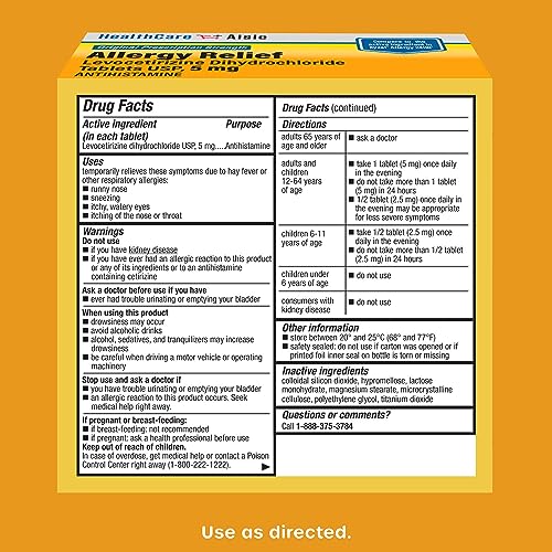 Orange antihistamine tablet packaging