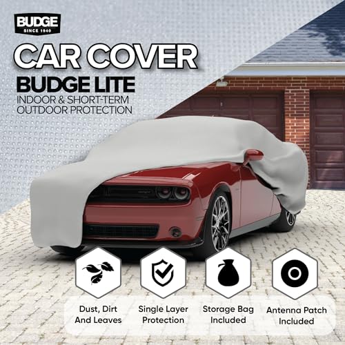Budge Lite car cover displayed on a sedan