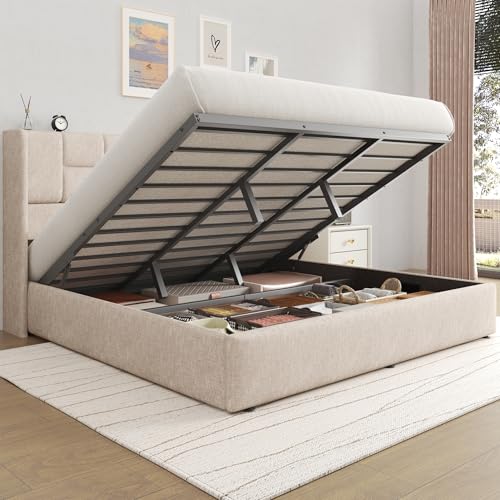 UHTN King Bed Frame beige wingback view