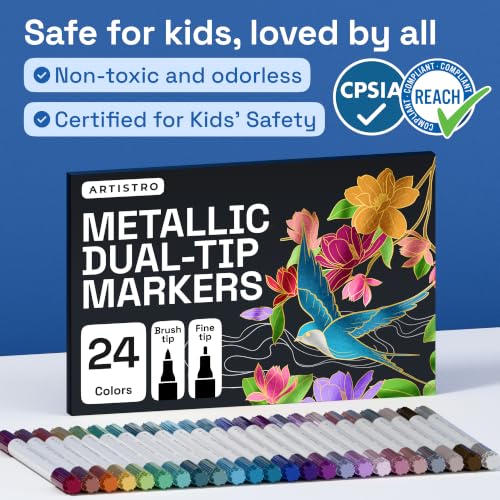 Markers displayed on wood surface