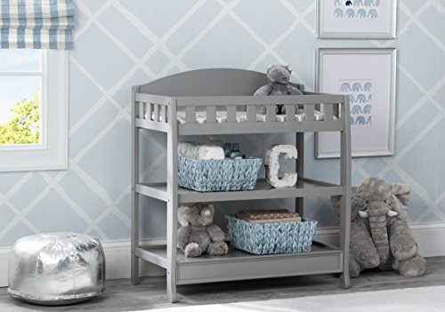Delta Children Infant Changing Table side profile with shelves