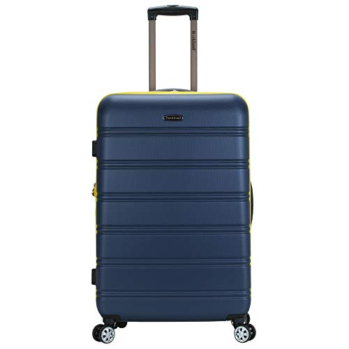 Rockland Melbourne Hardside Expandable Spinner Wheel Luggage Checked Large 28 Inch Navy front view