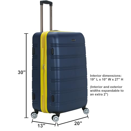 Rockland Melbourne Hardside Expandable Spinner Wheel Luggage Checked Large 28 Inch Navy open interior