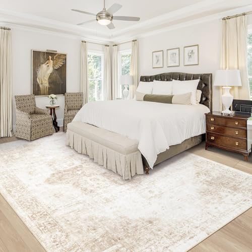 Close up of VECARF beige rug vintage floral pattern texture